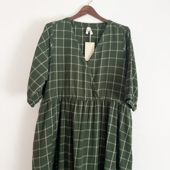 PACT Fireside Flannel Crossover Midi Dress Mountain View Check Green XL - Picture 6 of 13
